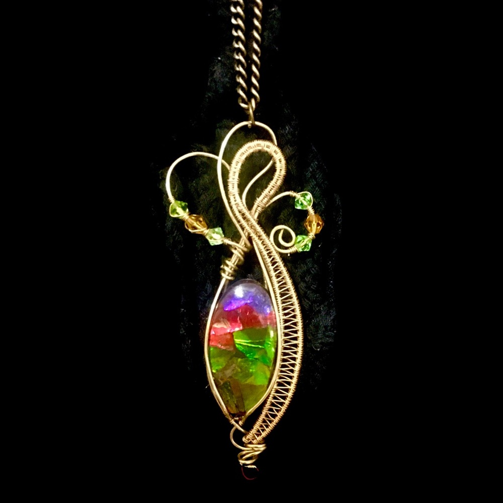 Rare Ammolite Fossil Pendant Necklace